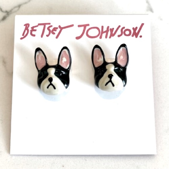 French Bulldog Earrings - Betsey Johnson - Picture 1 of 4